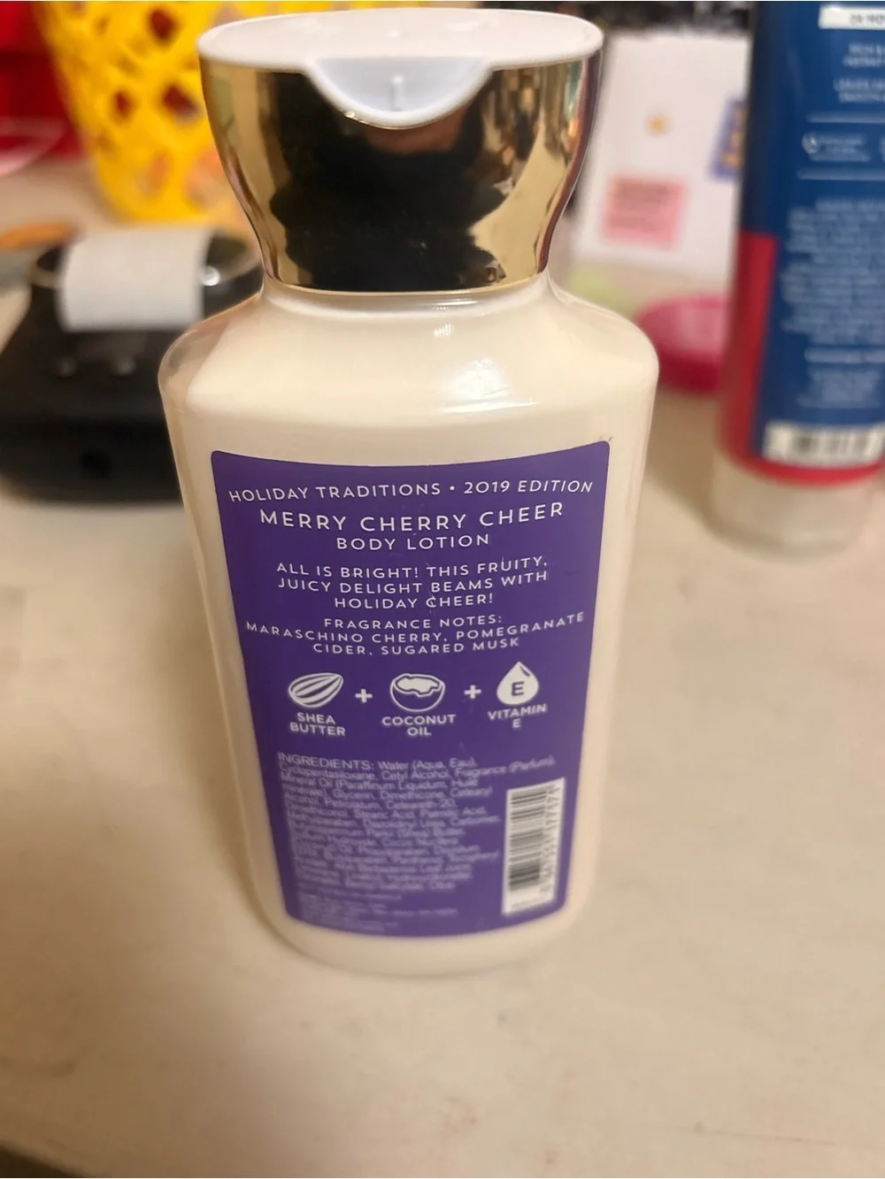 Bath & Body Works Merry Cherry Cheer Body Lotion — Purple & Gold Bottle